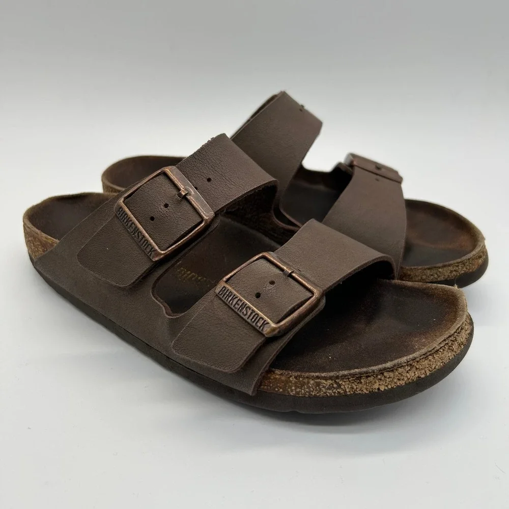 Birkenstock Arizona Sandals Womens 37 Brown Birko-Flor Two Strap Slide Comfort